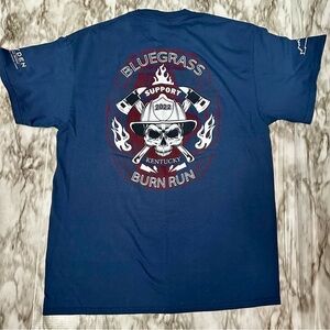 Fireman Skull Navy Blue Graphic T Shirt Bluegrass Burn Run Kentucky Men’s Sz L
